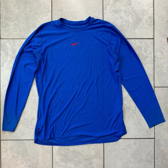Nike Shirt Mens Size L Blue Red Center Swoosh Long Sleeve - Picture 1 of 6